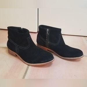 hinge Black Suede Zip Ankle Boots